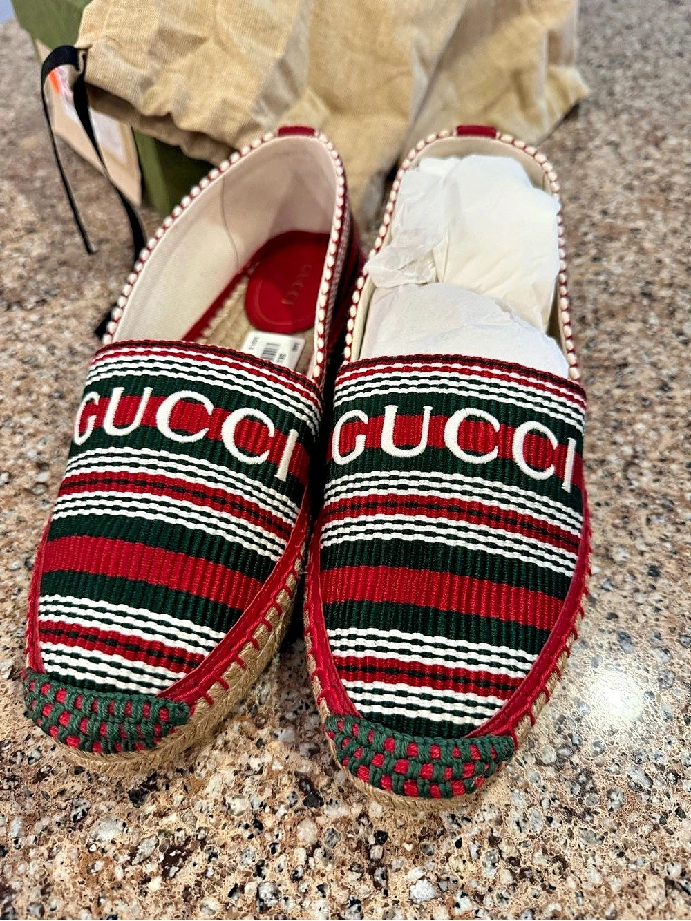 Gucci Web Stripe Canvas Espadrilles Red & Green EU 37+ NWT, Dust bag and Box